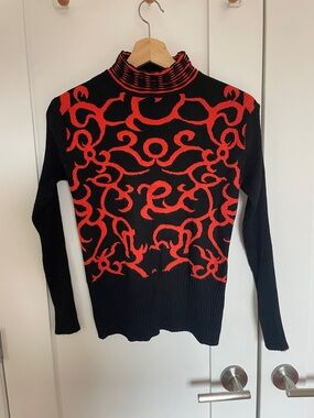 Black & Red Patterned Turtleneck Sweater - Women's